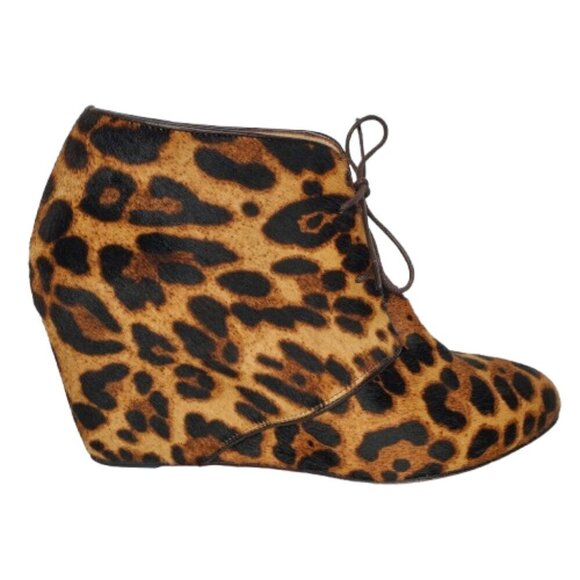 Christian Louboutin Compacta Leopard Print Calf Hair Wedge Booties - Picture 1 of 8